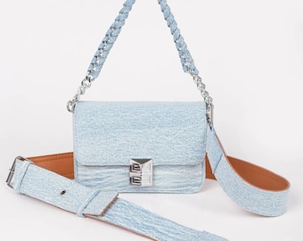 Bolso de hombro con solapa y cadena de mezclilla (2 colores)