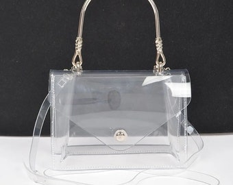 Transparent Metal Handle Flap Clutch (2 Colors)