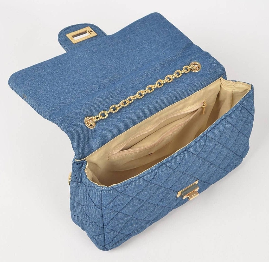Quilted Denim Bag W/ Gold Chain (4 Colors) - Etsy display picture 3