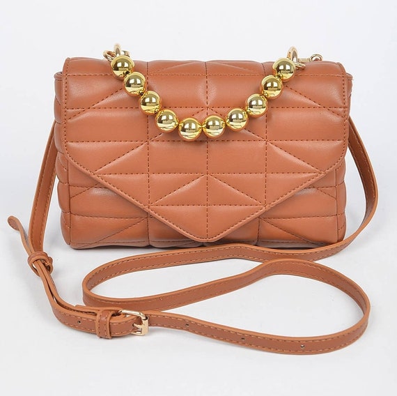 ANGELO Borsa a Tracolla da Donna, Borsetta a Mano Trapuntata con Catena e Foulard, Piccola Borsa Messenger in Pelle PU, Pochette Hobo a Spalla Elegante con Chiusura Magnetica e Zip (Beige