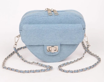 Bolso bandolera denim en forma de corazón (2 colores)