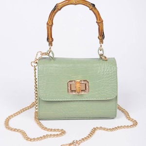 Croc Embossed Bamboo Handle Bag (7 Colors)