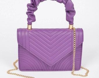 Faux Leather Top Handle Flap Bag
