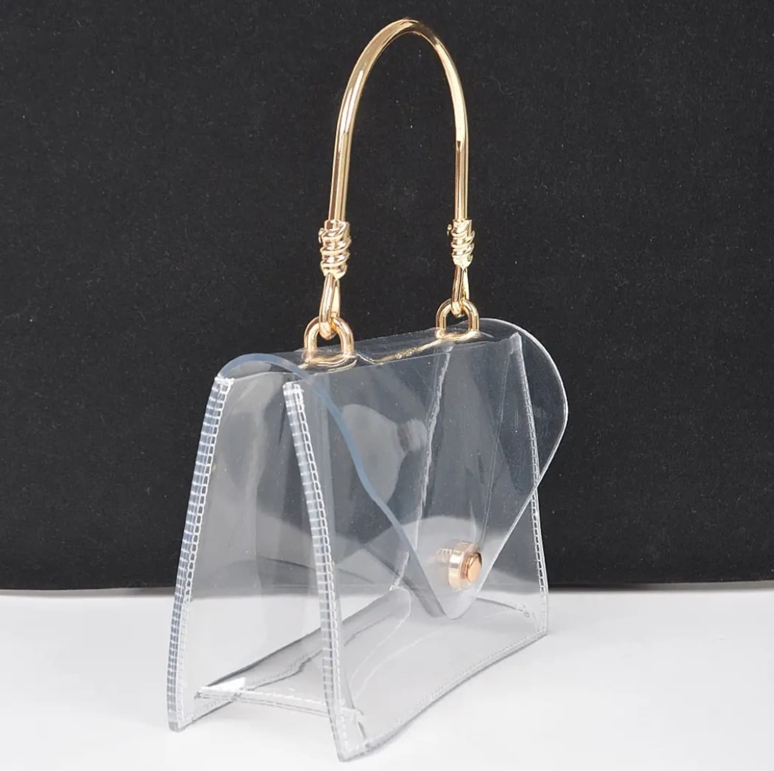 Transparent Single Handle Clutch W/faux Pearl