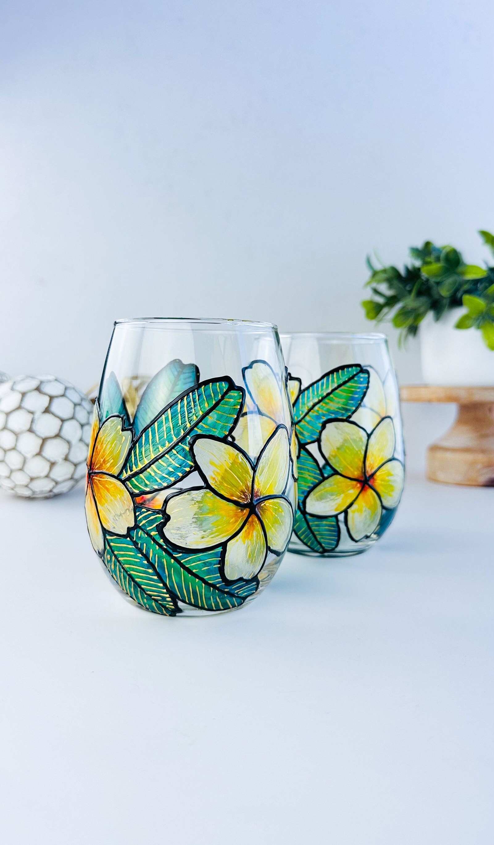 White Plumeria Single Stemless Wine Glass Perfect Gift for Etsy