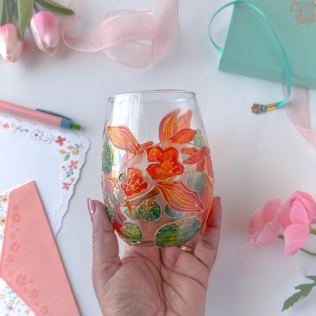 Handpainted Koi Fish Wine Glass | Japanese Zen Drinkware - Etsy