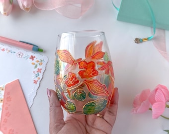Handpainted Koi Fish Wine Glass | Japanese Zen Drinkware