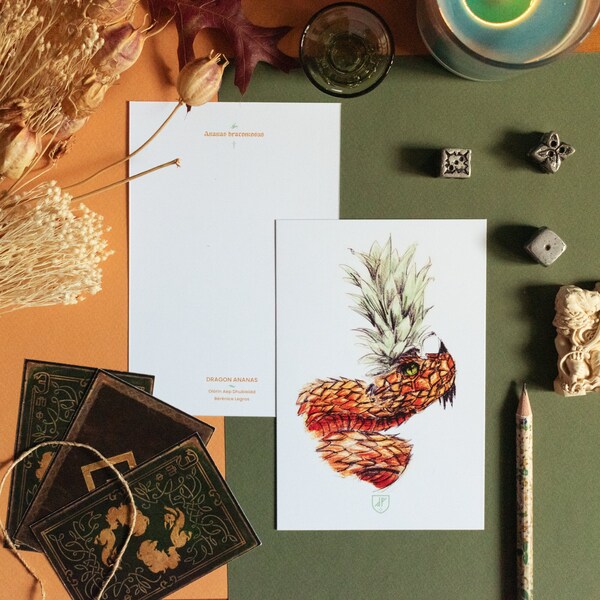 Carte postale dragon ananas