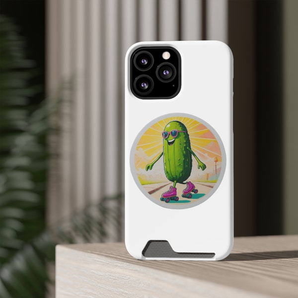 Roller Skate Pickle Sticker Design Phone Case With Card Holder