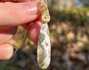 Ocean Jasper Teardrop Wire Wrapped Pendant | Crystal Jewelry | Wire Wrapped Jewelry