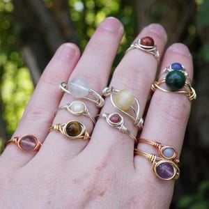 Wire Wrapped Crystal Rings | Copper Wire Ring | Gemstone Ring