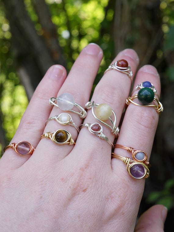 Copper Wire Handmade Wire Rings With Stones Wire Wrapped Crystal