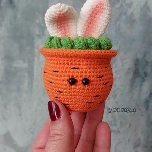 Crochet Easter pattern, Amigurumi Easter pattern, crochet carrot pot pattern, Crochet bunny ears pattern, Crochet Easter decoration pattern image 2