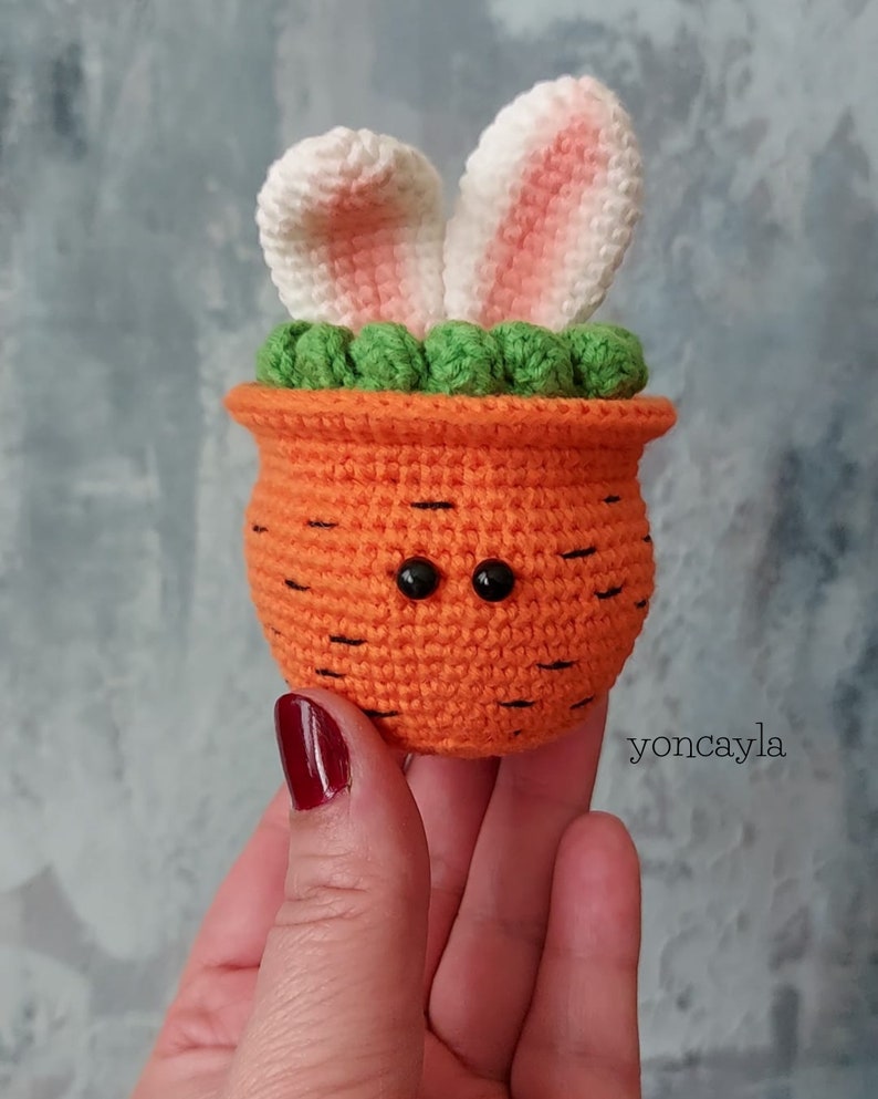 Crochet Easter pattern, Amigurumi Easter pattern, crochet carrot pot pattern, Crochet bunny ears pattern, Crochet Easter decoration pattern zdjęcie 2