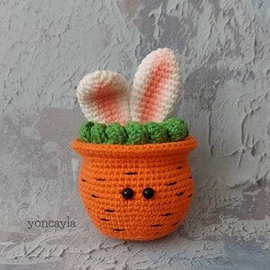 Crochet Easter pattern, Amigurumi Easter pattern, crochet carrot pot pattern, Crochet bunny ears pattern, Crochet Easter decoration pattern image 4