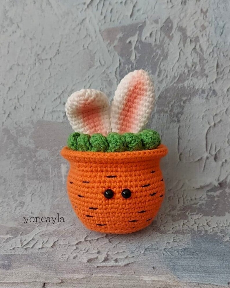 Crochet Easter pattern, Amigurumi Easter pattern, crochet carrot pot pattern, Crochet bunny ears pattern, Crochet Easter decoration pattern image 4