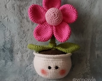 Fleur au crochet, pot et plante au crochet, fleur d'amigurumi, modèle pdf de fleur au crochet, pot d'amigurumi et modèle de plante, modèle de printemps au crochet