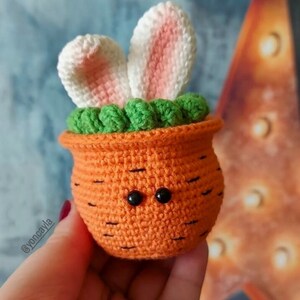 Crochet Easter pattern, Amigurumi Easter pattern, crochet carrot pot pattern, Crochet bunny ears pattern, Crochet Easter decoration pattern image 3