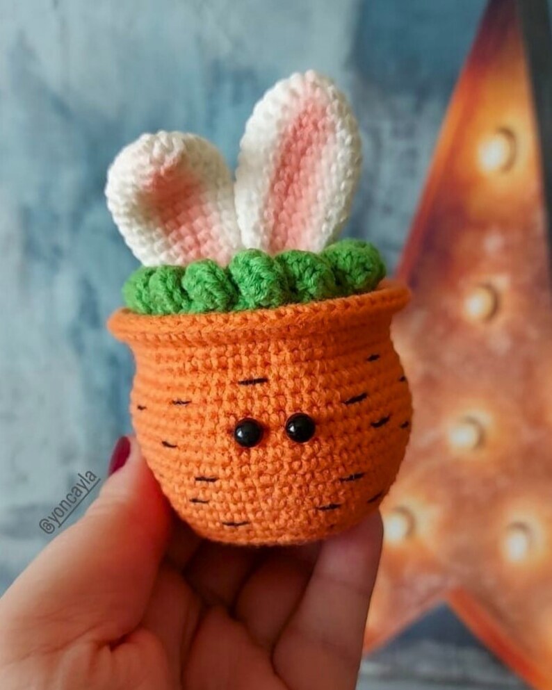 Crochet Easter pattern, Amigurumi Easter pattern, crochet carrot pot pattern, Crochet bunny ears pattern, Crochet Easter decoration pattern image 3
