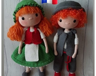 crochet french pattern, amigurumi french pdf pattern, crochet 2 pattern in 1, amigurumi 2 pattern in 1, crochet doll pattern