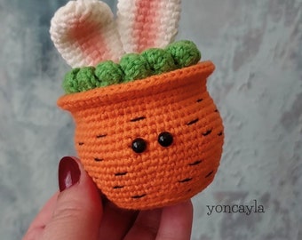 Crochet Easter pattern, Amigurumi Easter pattern, crochet carrot pot pattern, Crochet bunny ears pattern, Crochet Easter decoration pattern