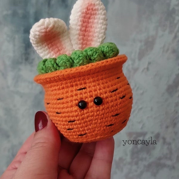 Crochet Easter pattern, Amigurumi Easter pattern, crochet carrot pot pattern, Crochet bunny ears pattern, Crochet Easter decoration pattern
