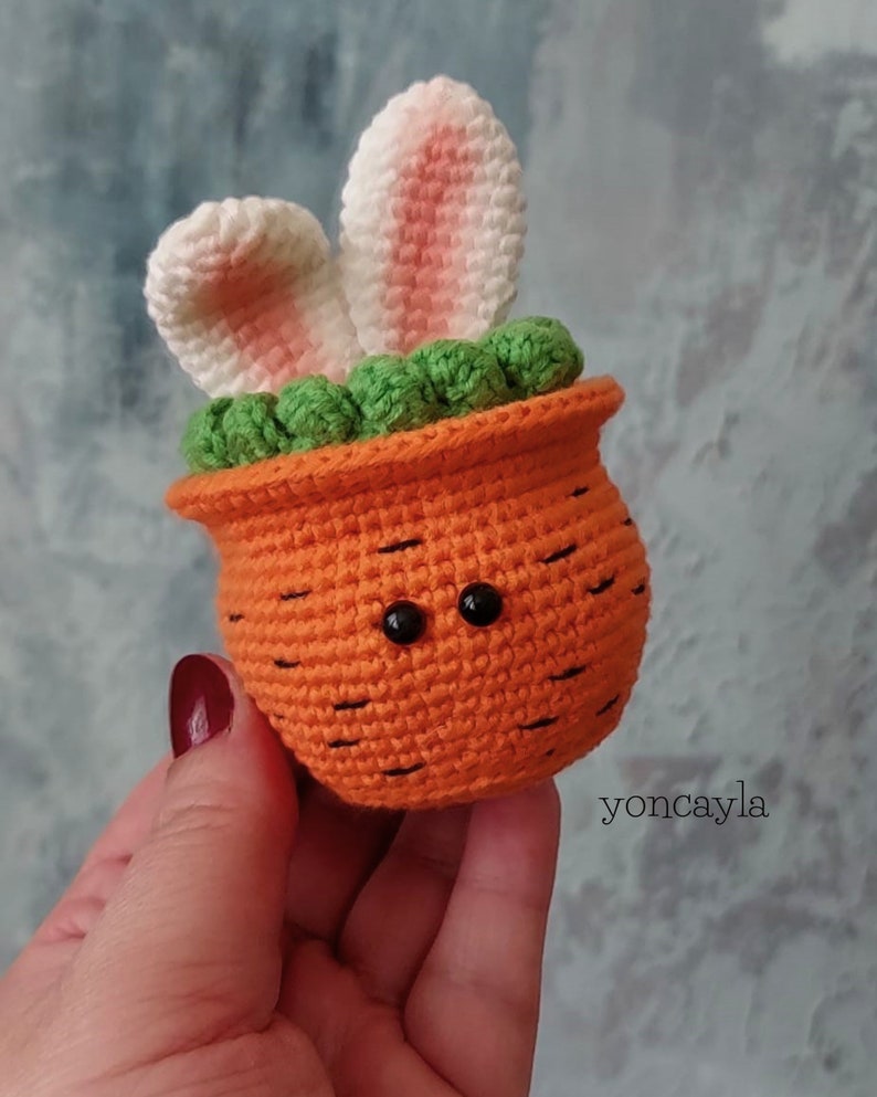 Crochet Easter pattern, Amigurumi Easter pattern, crochet carrot pot pattern, Crochet bunny ears pattern, Crochet Easter decoration pattern zdjęcie 1