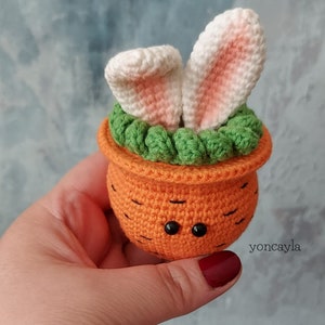 Crochet Easter pattern, Amigurumi Easter pattern, crochet carrot pot pattern, Crochet bunny ears pattern, Crochet Easter decoration pattern zdjęcie 5