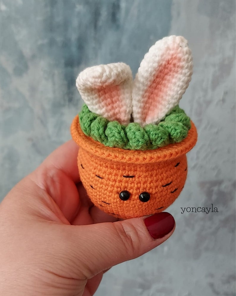 Crochet Easter pattern, Amigurumi Easter pattern, crochet carrot pot pattern, Crochet bunny ears pattern, Crochet Easter decoration pattern zdjęcie 5