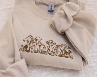 Mushroom Embroidered Crewneck - Mushroom Embroidery Pattern, Mushroom Embroidery Design, Cottagecore Sweatshirt, Mushroom Sweater