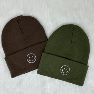Embroidered Smiley Face Beanie - Custom Beanie, Cute Beanie, Embroidery Beanie, Personalized Beanie, Embroidered Hat, Beanie Hat, Winter Hat