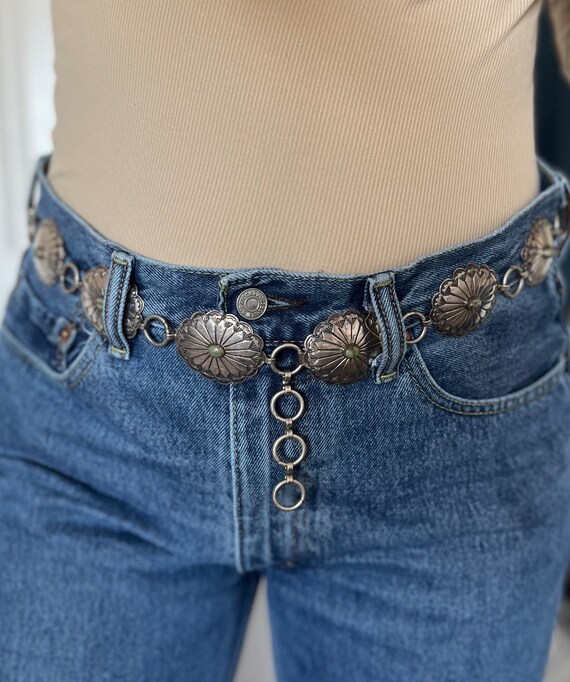 Authentic Silver and Turquoise Women\'s Belt Vintage Sterling Silver and Turquoise Concho Belt - Etsy main image 2