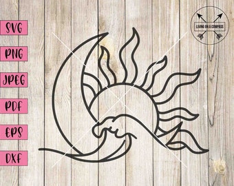 Sun and moon svg, sun and moon wall art, waves art, ocean clipart, ocean wall decal, ocean print, ocean art, sun svg, sun png, sun clipart