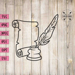 Pluma pluma, pluma pluma svg, pluma pluma svg, pluma svg, pluma clip art, letra svg, pluma y papel svg, decoración antigua, vintage svg, png