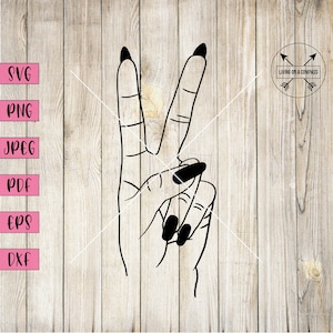 Signe de paix svg, main svg, paix svg, clipart de paix, main de femme png, ongles longs svg, découpe laser svg, hippie svg, féministe svg, cricut svg
