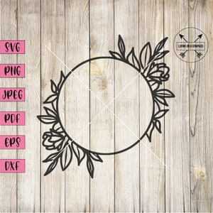 Kwiatowa ramka monogramu svg, okrągła ramka svg, kwiatowy clipart ramki, ramka cricut, kwiatowy plik do cięcia ramki, wieniec laurowy svg, kwiatowa ramka svg