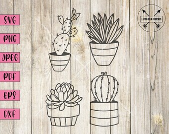 サボテン svg、サボテン デジタル ダウンロード、植物 png、サボテン クリップアート、サボテン、サボテン コマーシャル カット ファイル、多肉植物 svg、鉢植え植物 カット ファイル