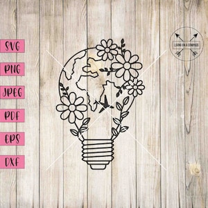 May include: Black and white line art illustration of a light bulb with a globe inside and flowers around the bulb. The text "LIVING ON A COMPASS" is in the top right corner of the image.