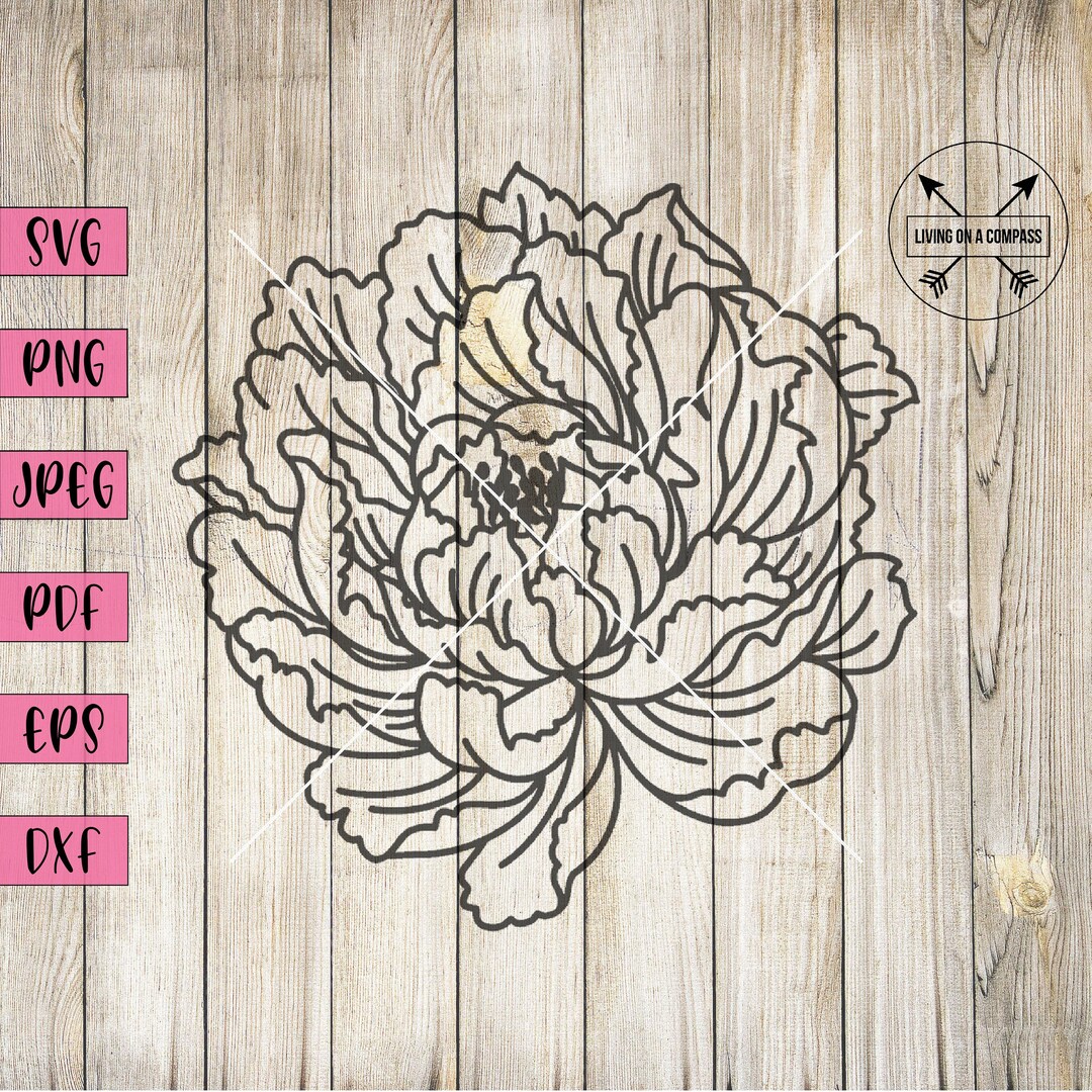 Peony Flower Svg File, Flowers Svg, Floral Cut File, Flowers Cut File
