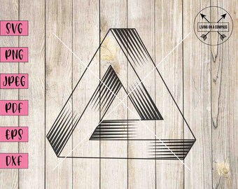 Penrose triangle svg, penrose triangle png, optical illusion, 3d triangle, impossible triangle, triangle clipart, geometric triangle decal