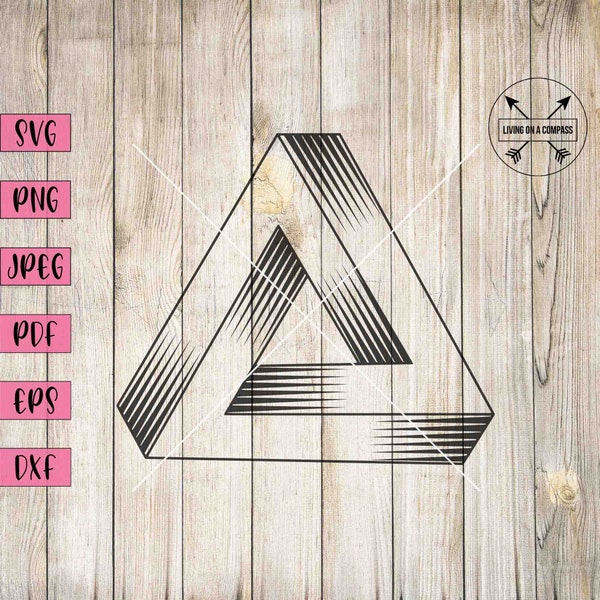 Penrose triangle svg, penrose triangle png, optical illusion, 3d triangle, impossible triangle, triangle clipart, geometric triangle decal