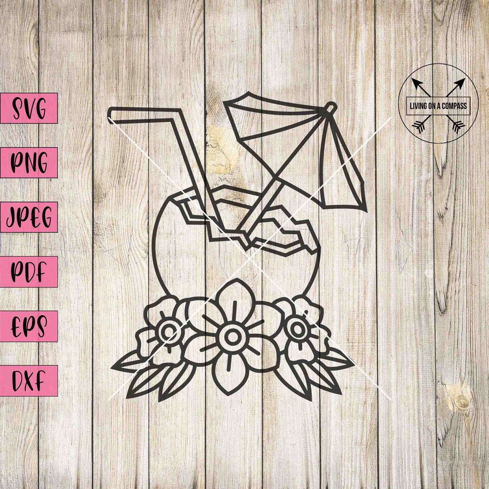 Coconut Drink Svg, Coconut Svg, Pina Colada Svg, Tropical Clipart