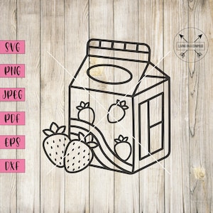 Strawberry milk svg, fruit art print, fruit print, clip art fruits, kawaii stickers, kawaii vinyl stickers, kawaii decor, kawaii clipart