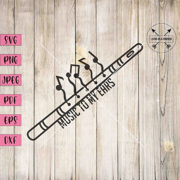 Flute svg, flute clipart, musical instrument decor, music to my ears, music note svg, music svg, music room sign, music note decor, musician