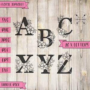 A-Z 花柄アルファベット、花柄文字、花柄アルファベット svg、花柄文字、花柄アルファベット、モノグラム フォント svg、子供向け svg、大きな文字、png