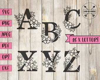 A-Z floral alphabet, floral letters, floral alphabet svg, floral letters, floral alphabet, monogram font svg, kids svg, big letters, png
