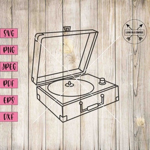 Platenspeler svg, platenspeler kunst, platenspeler print, muziekspeler svg, muziek svg, muziek clipart, muziek print, vintage svg, retro decor