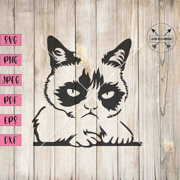 Grumpy cat svg, cat svg, cat clipart, grumpy cat sticker, cat art print, cat png, cute cat clipart, grumpy cat decal, cat lover svg, svg cat