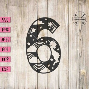 Nummer 6 svg, nummer zes, nummer 6 print, zes svg, nummer clipart, nummers svg, nummer print, verjaardag nummer svg, eenhoorn svg, 6e verjaardag