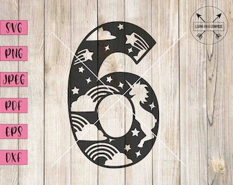 Number 6 svg, number six, number 6 print, six svg, number clipart, numbers svg, number print, birthday number svg, unicorn svg, 6th birthday